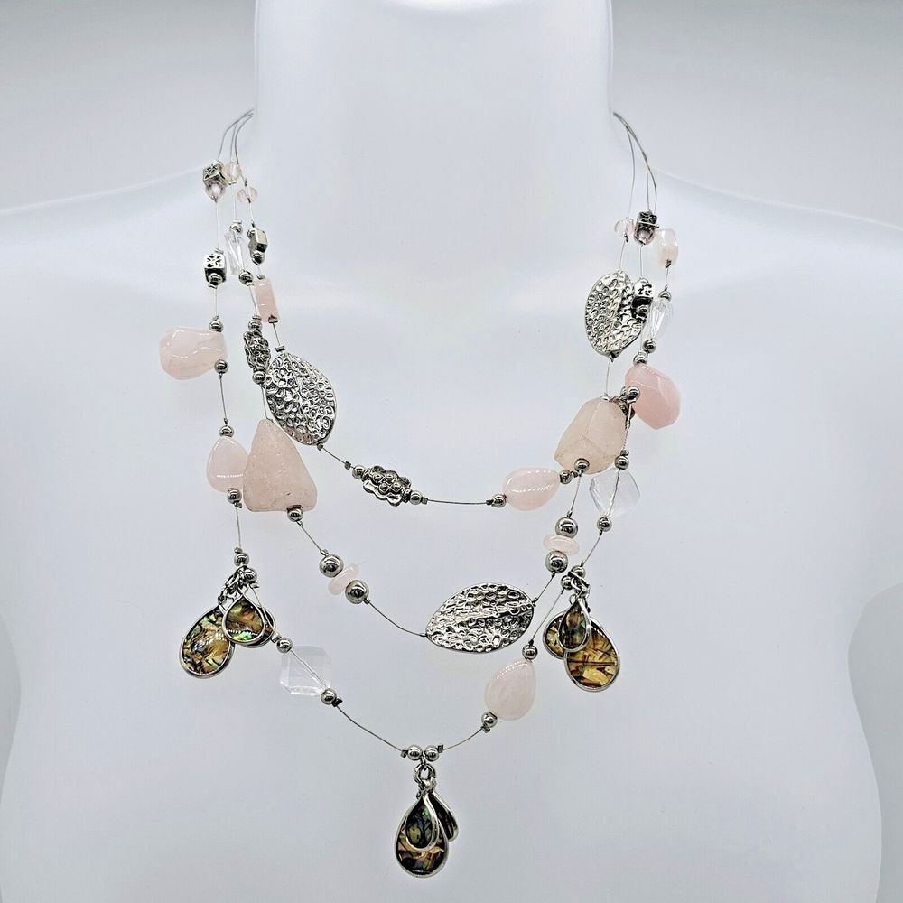 Chico's Statement Necklace Multi Layer Abalone St… - image 5